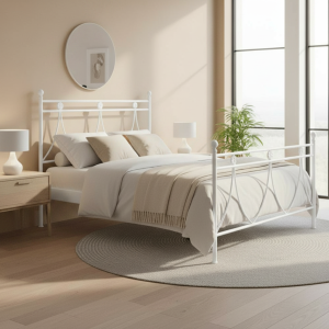 Letto in ferro una piazza e mezza Melissa con decori floreali in bianco opaco