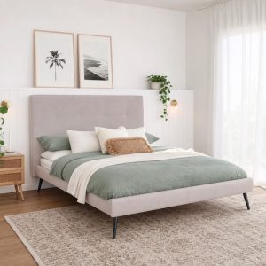 Letto matrimoniale Stiletto con rete fissa in tessuto Enjoy 20 grigio chiaro