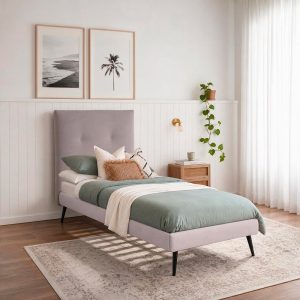 Letto singolo Stiletto con rete fissa in tessuto Enjoy 20 grigio chiaro