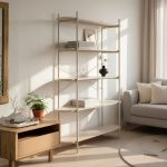 Libreria Hanoi20B con 5 ripiani e struttura in metallo beige