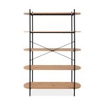 Libreria Hanoi20B con 5 ripiani rovere e struttura in metallo nero