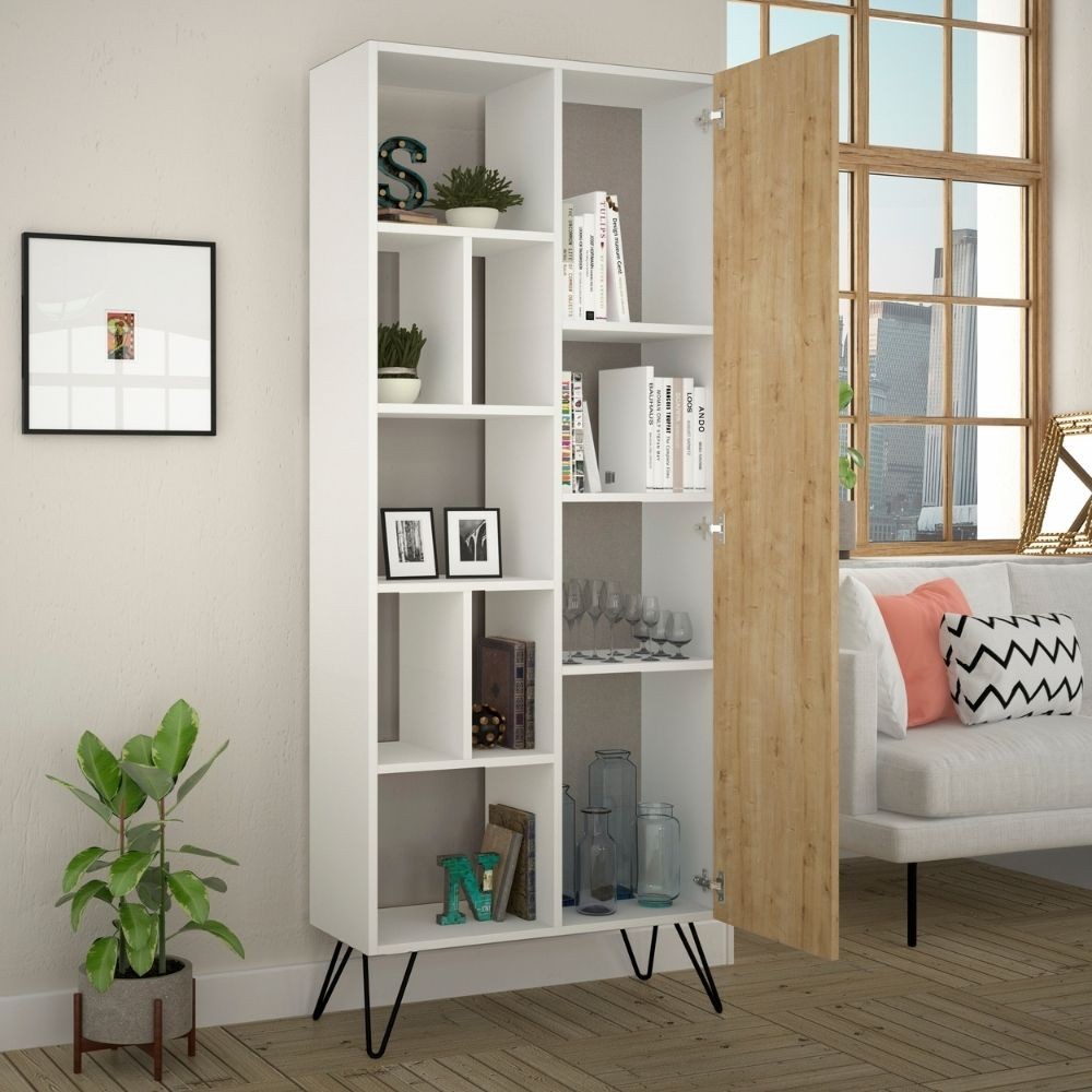 Libreria Jedda bianca con anta rovere 80,6x191