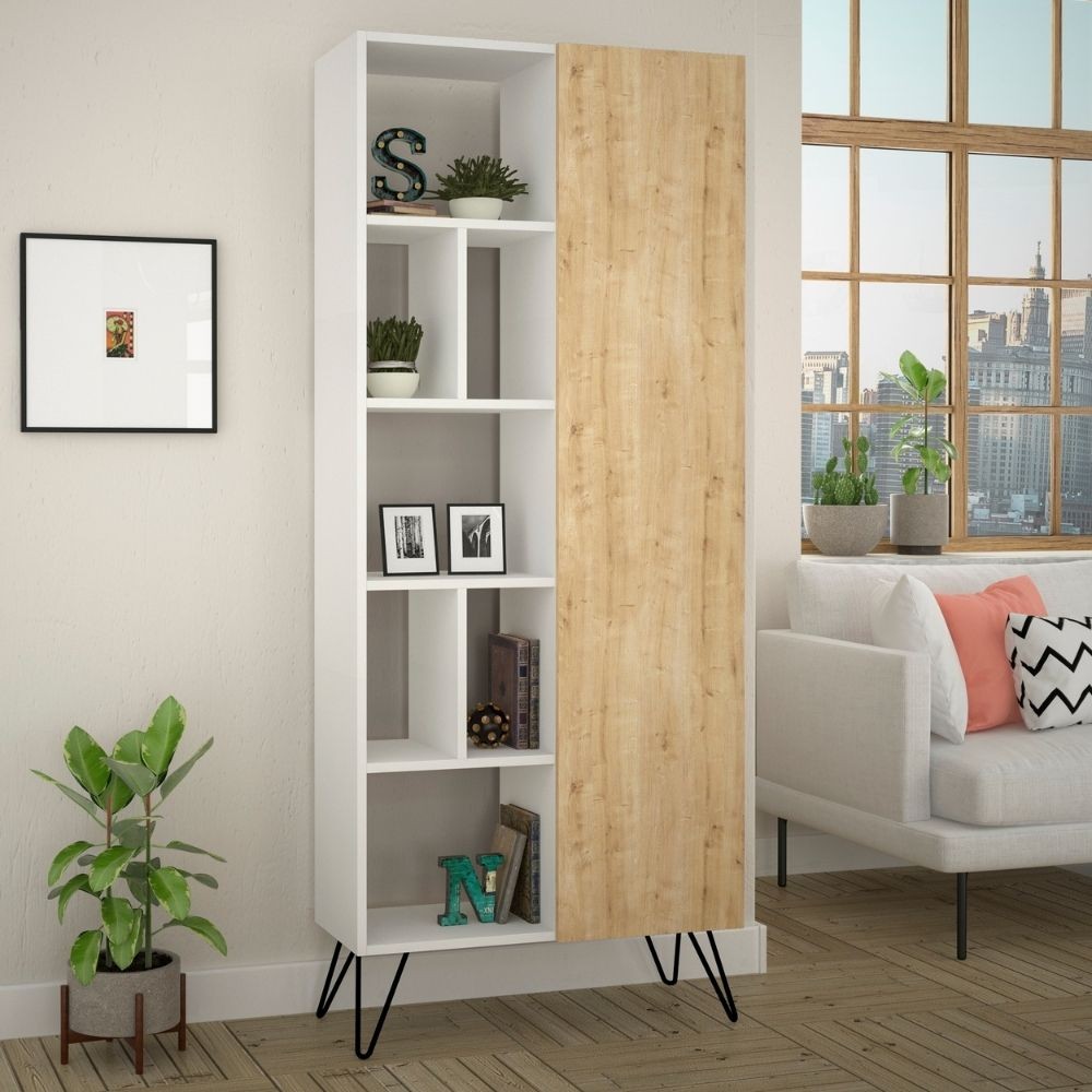 Libreria Jedda bianca con anta rovere 80,6x191