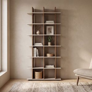 Libreria a giorno Navas20A con 3 nicchie in colore artisan oak e cashmere