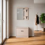 Mobile ingresso Limone41A con specchio ganci appendiabito e base scarpiera in beige