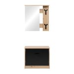 Mobile ingresso Limone41A con specchio ganci appendiabito e base scarpiera in rovere e nero