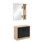 Mobile ingresso Limone41A con specchio ganci appendiabito e base scarpiera in rovere e nero