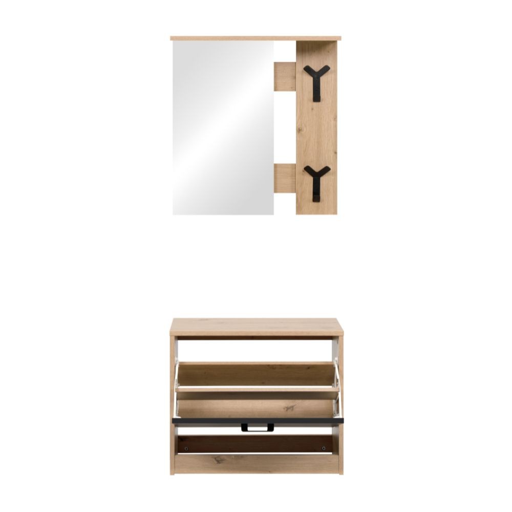 Mobile ingresso Limone41A con specchio ganci appendiabito e base scarpiera in rovere e nero