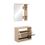 Mobile ingresso Limone41A con specchio ganci appendiabito e base scarpiera in rovere e nero