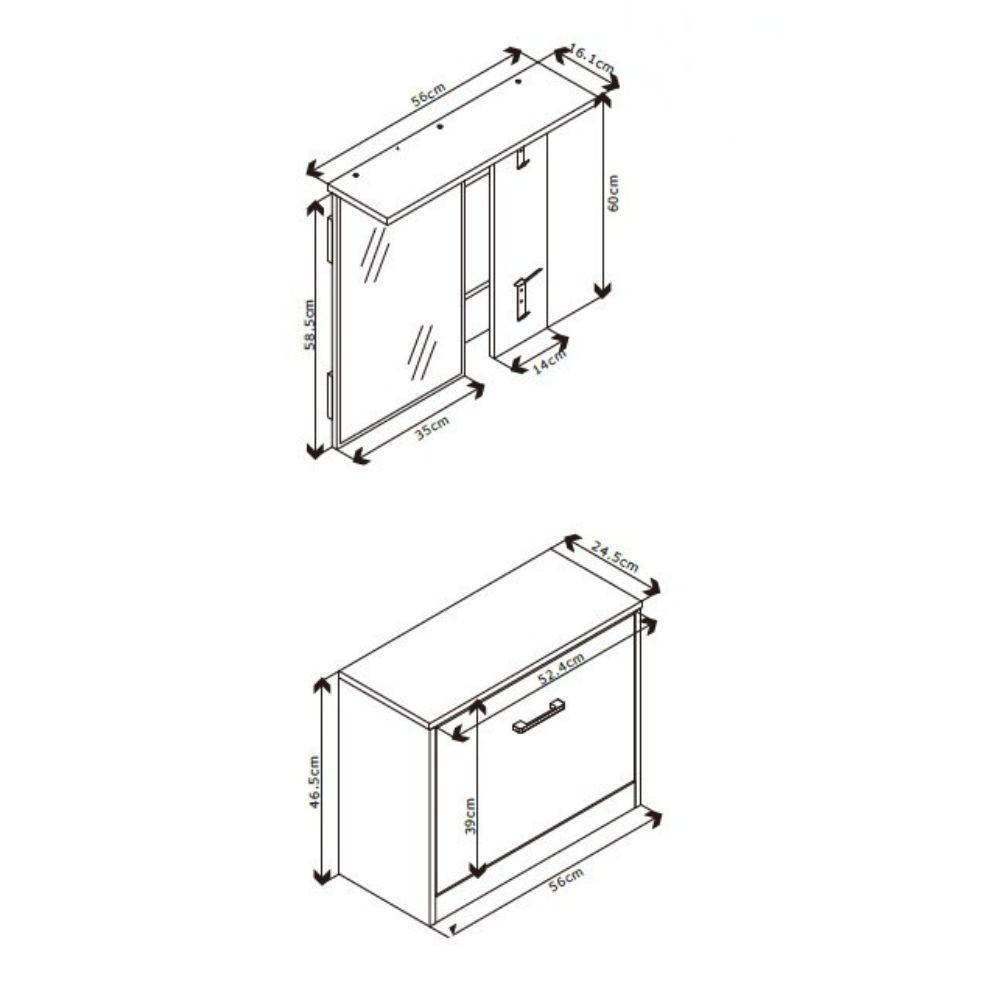 Mobile ingresso Limone41A con specchio ganci appendiabito e base scarpiera in rovere e nero