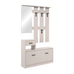 Mobile ingresso Rudolf con specchio ganci appendiabito e base scarpiera in beige