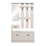 Mobile ingresso Rudolf con specchio ganci appendiabito e base scarpiera in beige