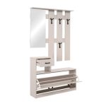 Mobile ingresso Rudolf con specchio ganci appendiabito e base scarpiera in beige