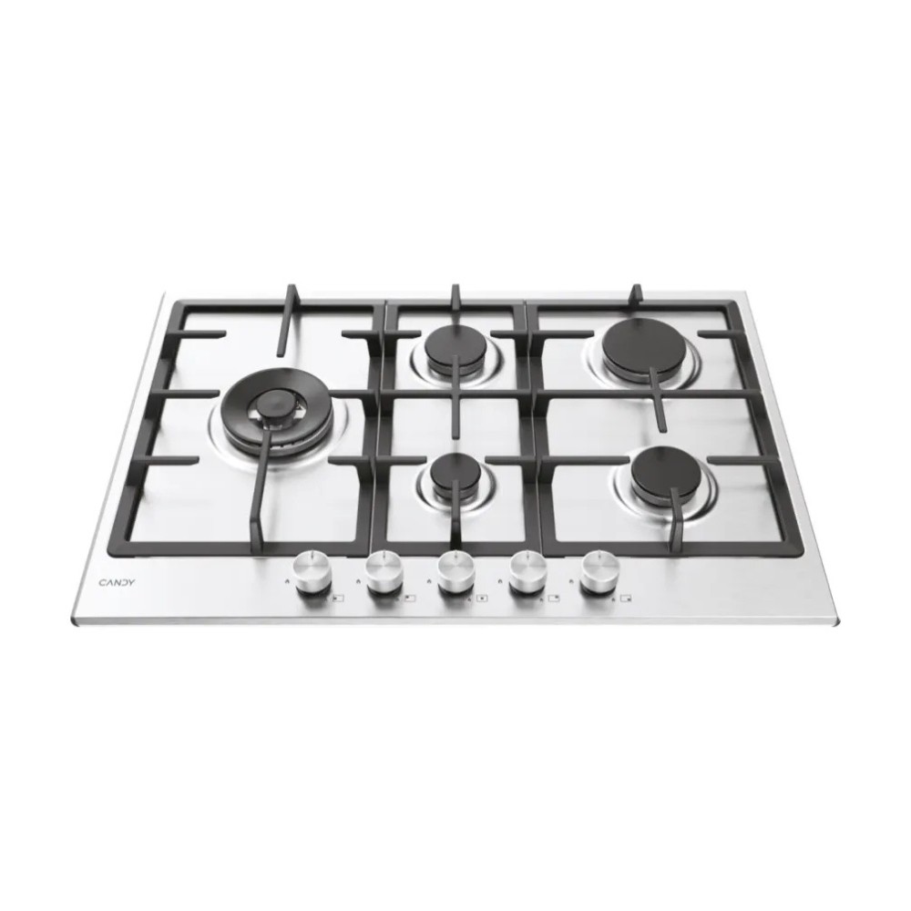 Piano cottura Candy CHG7WL4WTX a gas 5 fuochi con griglie in ghisa 75 cm. inox