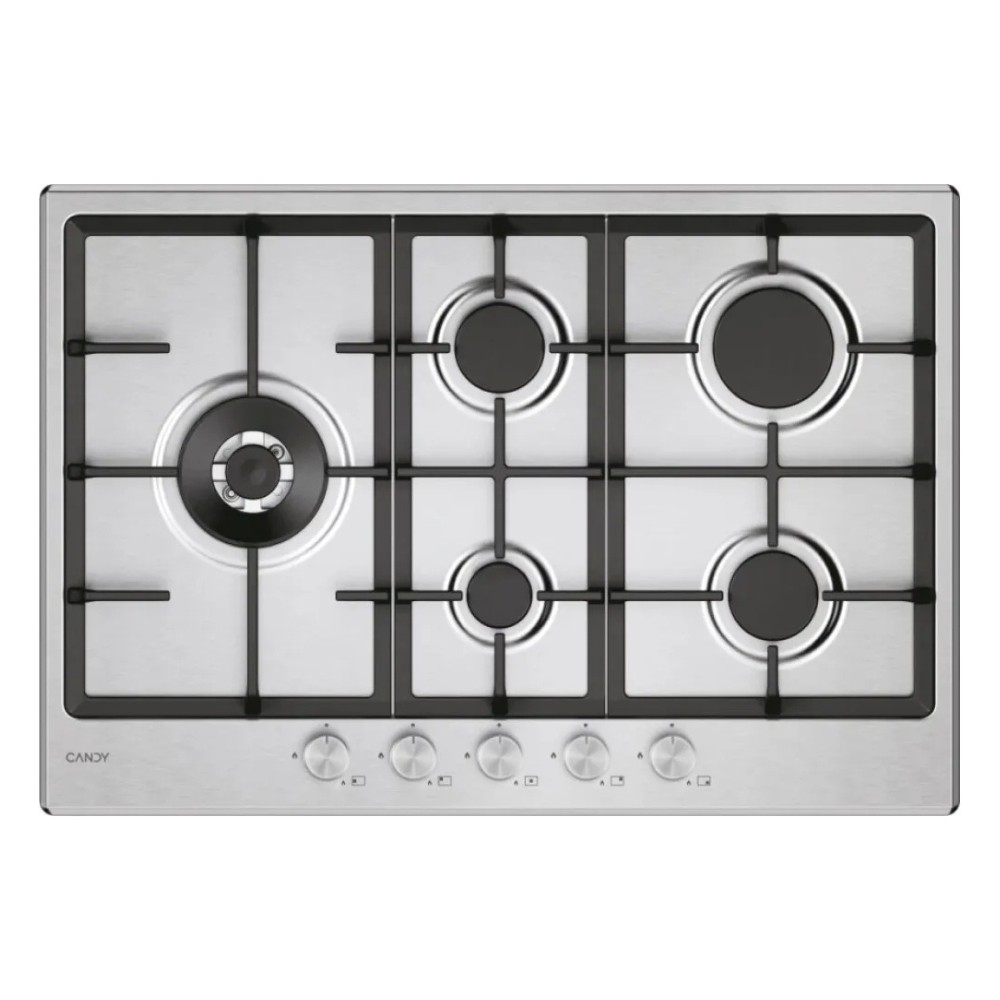 Piano cottura Candy CHG7WL4WTX a gas 5 fuochi con griglie in ghisa 75 cm. inox