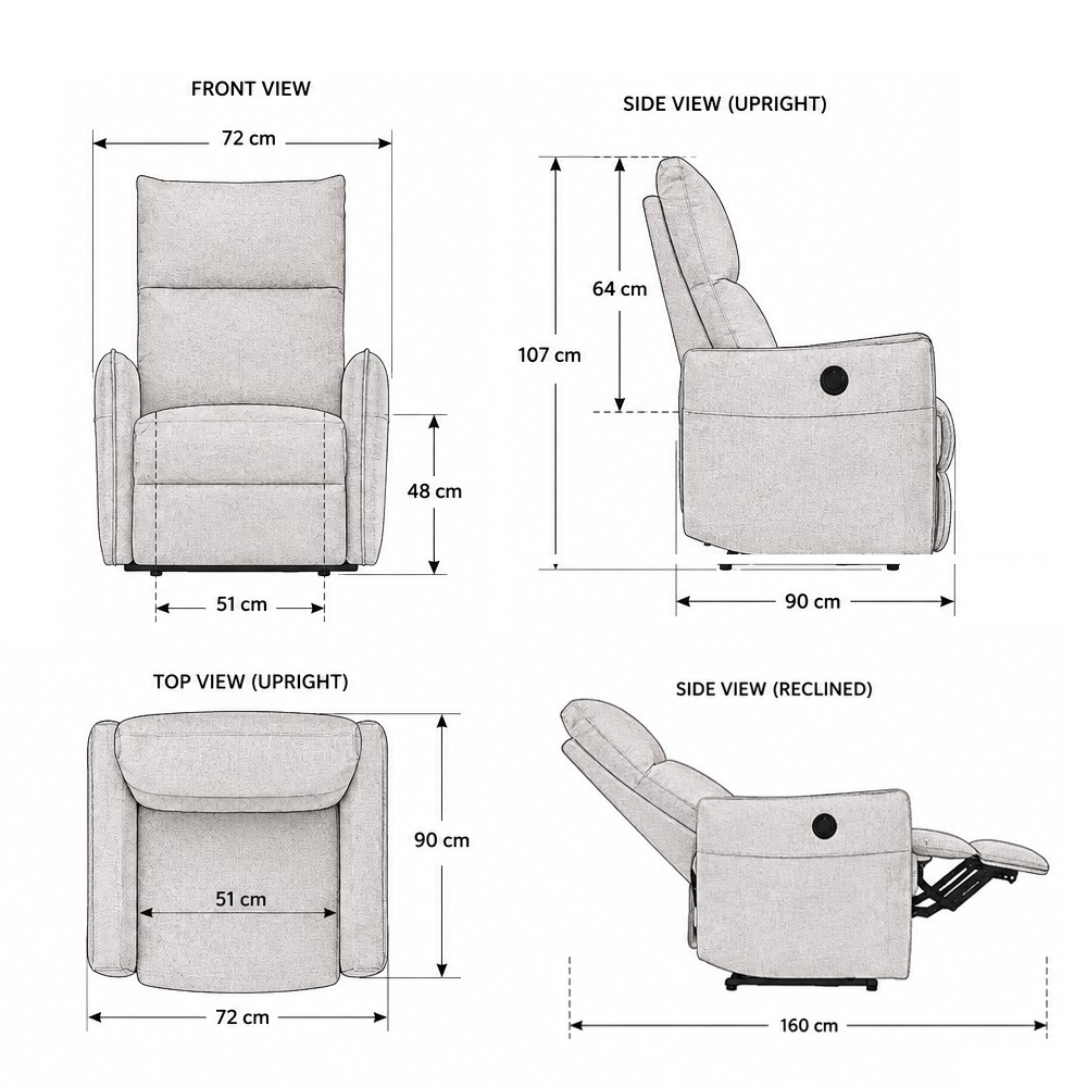 Poltrona relax Melany con recliner elettrico in tessuto G378 grigio chiaro melange