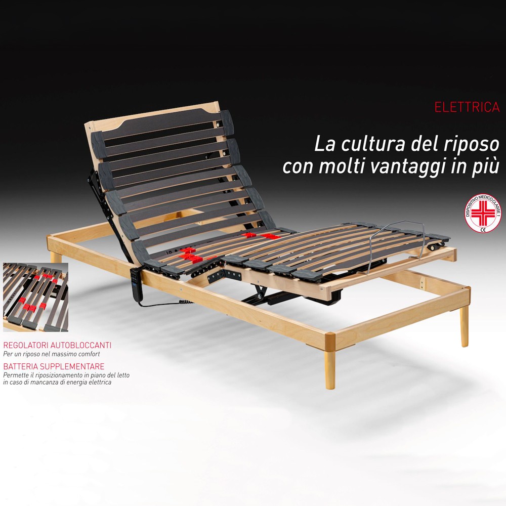 Rete elettrica una piazza e mezza Voltix 120x190 con doghe a regolazione autobloccante e piedini dispositivo medico