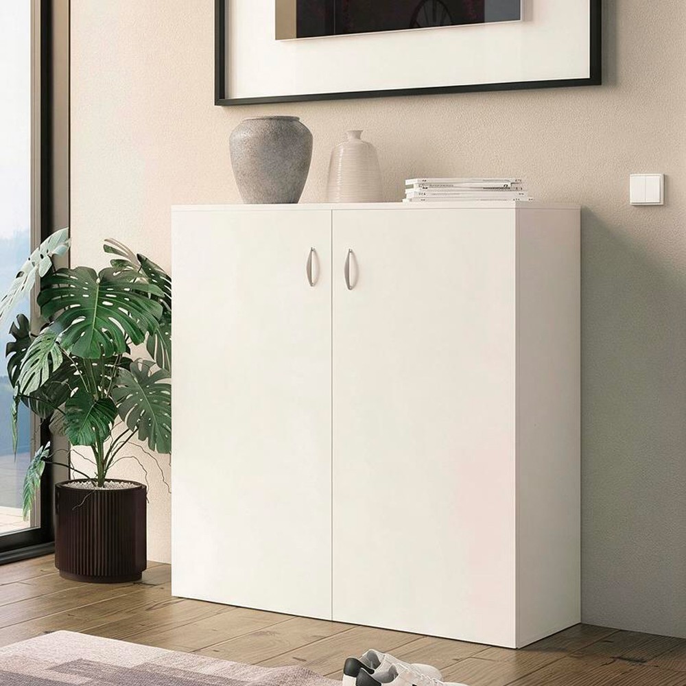 Scarpiera Duo 2 ante battenti con 3 cestelli portascarpe per anta capienza 12 paia colore bianco Made in Italy