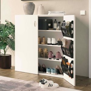 Scarpiera Duo 2 ante battenti con 3 cestelli portascarpe per anta capienza 12 paia colore bianco Made in Italy