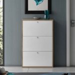Scarpiera Slim 3 ante a ribalta capienza 9 paia colore scocca nodo e ante bianco Made in Italy