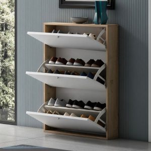 Scarpiera Slim 3 ante a ribalta capienza 9 paia colore scocca nodo e ante bianco Made in Italy