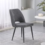 Sedia Naila con schienale con trama a righe verticali in tessuto grigio e gambe in metallo nero set 4 pezzi