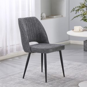 Sedia Naila con schienale con trama a righe verticali in tessuto grigio e gambe in metallo nero set 4 pezzi