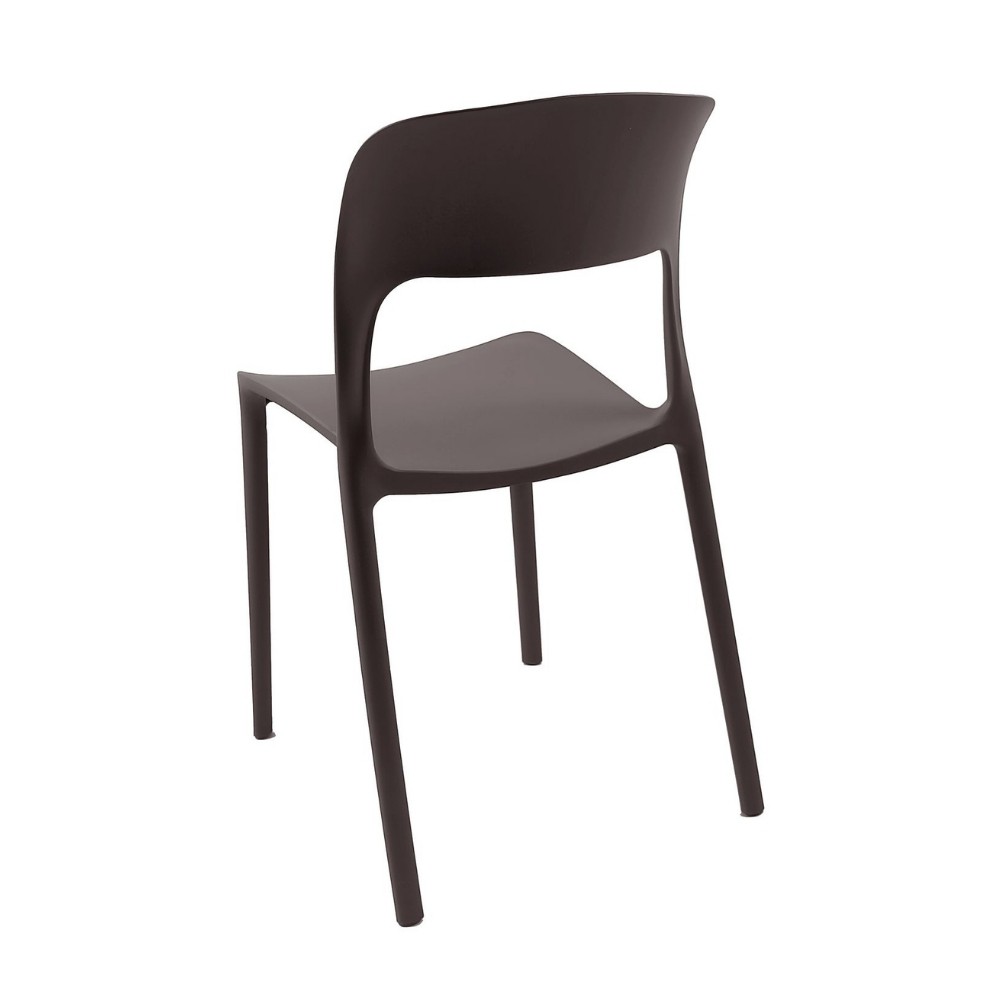 Sedia in polipropilene Vela con schienale ergonomico con apertura centrale colore brown set 4 pezzi