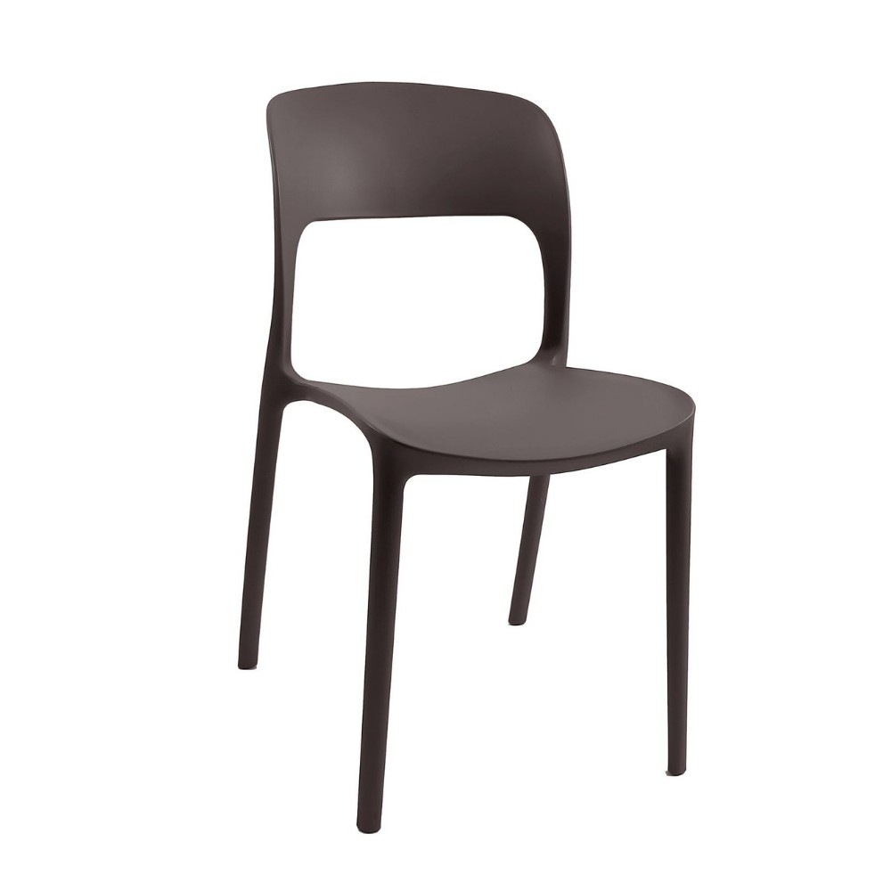 Sedia in polipropilene Vela con schienale ergonomico con apertura centrale colore brown set 4 pezzi
