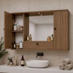 Specchiera bagno con 2 ante e ribalta colore noce naturale