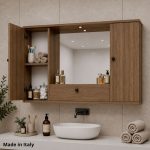 Specchiera bagno con 2 ante e ribalta colore noce naturale