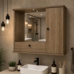 Specchiera bagno con anta e ribalta colore noce naturale