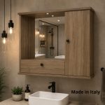 Specchiera bagno con anta e ribalta colore noce naturale