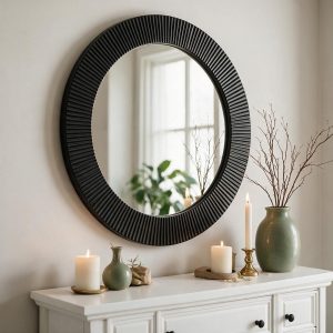 Specchio decorativo da parete MR6043 rotondo con cornice nera 51x51 cm.