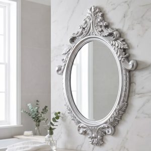 Specchio decorativo ovale da parete MR8360 con cornice in stile barocco silver 60x81 cm.