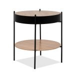 Tavolino tondo multifunzionale Trelleborg88B con vano contenitore in artisan oak e nero