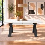 Tavolo Milonga410 160x90 cm. allungabile 410 cm con piano in bianco spatolato e gambe incrociate antracite