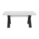 Tavolo Milonga410 160x90 cm. allungabile 410 cm con piano in bianco spatolato e gambe incrociate antracite
