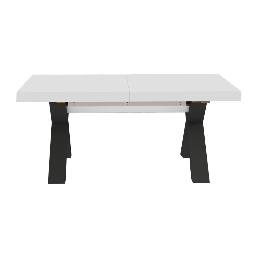 Tavolo Milonga410 160x90 cm. allungabile 410 cm con piano in bianco spatolato e gambe incrociate antracite