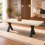 Tavolo Milonga410 160x90 cm. allungabile 410 cm con piano in cashmere e gambe incrociate antracite