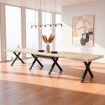 Tavolo Milonga410 160x90 cm. allungabile 410 cm con piano in cashmere e gambe incrociate antracite
