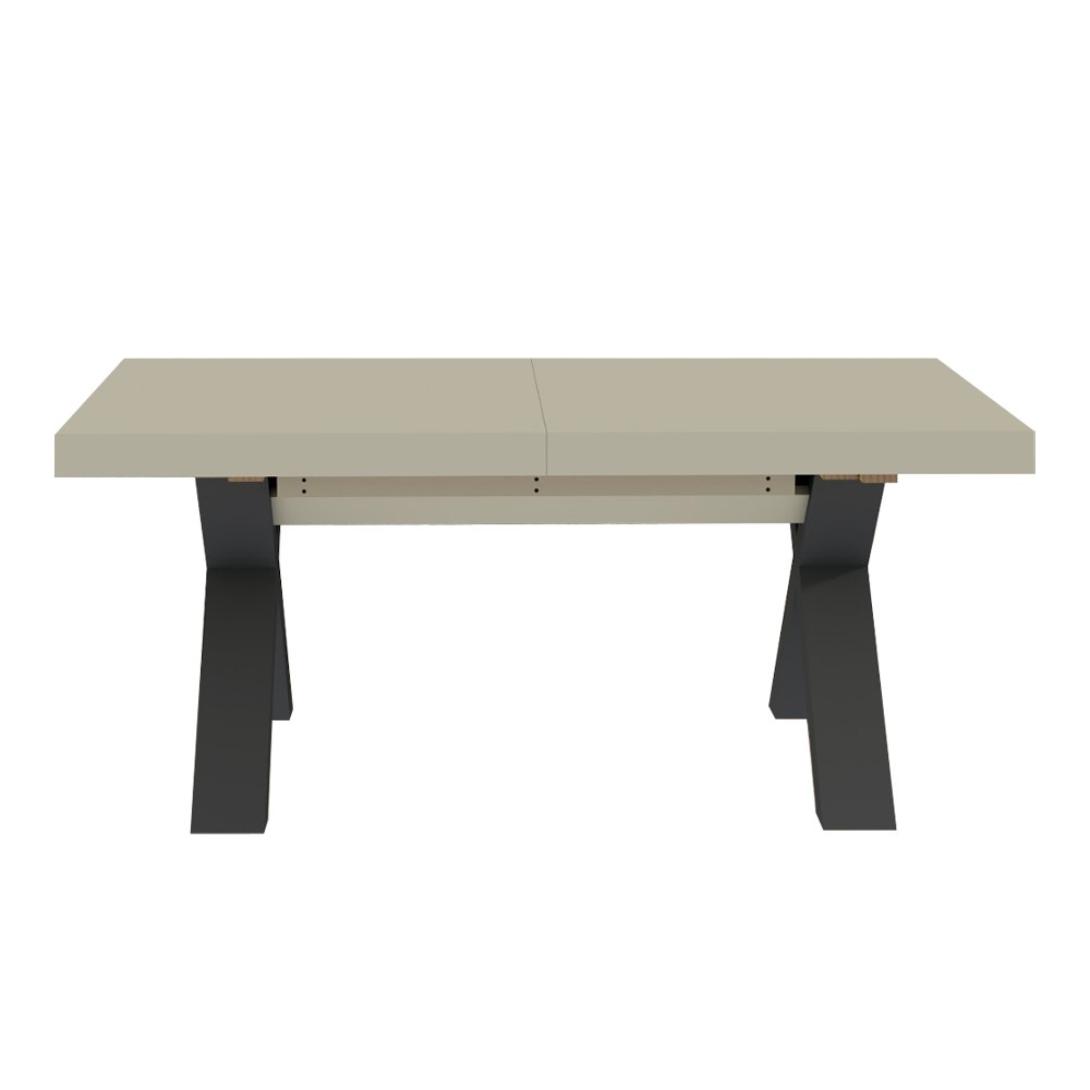 Tavolo Milonga410 160x90 cm. allungabile 410 cm con piano in cashmere e gambe incrociate antracite