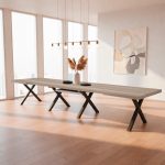 Tavolo Milonga410 160x90 cm. allungabile 410 cm con piano in olmo e gambe incrociate antracite