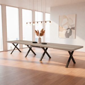 Tavolo Milonga410 160x90 cm. allungabile 410 cm con piano in olmo e gambe incrociate antracite