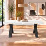 Tavolo Milonga480 180x100 cm. allungabile 480 cm con piano in bianco spatolato e gambe antracite