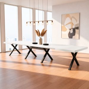Tavolo Milonga480 180x100 cm. allungabile 480 cm con piano in bianco spatolato e gambe antracite