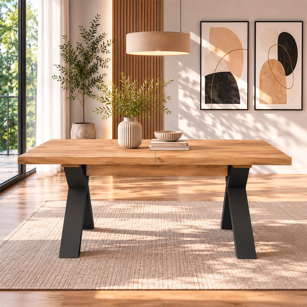 Tavolo Milonga480 180x100 cm. allungabile 480 cm. con piano in rovere nodato e gambe antracite