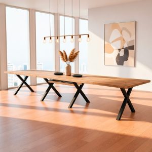 Tavolo Milonga480 180x100 cm. allungabile 480 cm. con piano in rovere nodato e gambe antracite