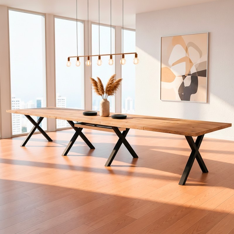 Tavolo Milonga480 180x100 cm. allungabile 480 cm. con piano in rovere nodato e gambe antracite