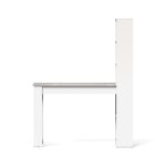 Tavolo penisola Mojo02 con libreria inclusa in bianco e piano cemento